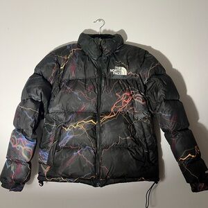 The North Face Black Jacket with Colorful Trail Pattern